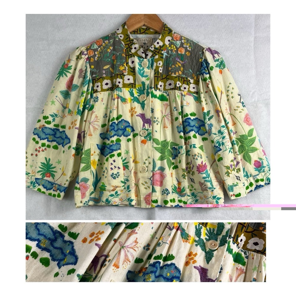 Vintage Cotélac France Patchwork Floral Jacket Women's Size 0 Artsy Cottagecore